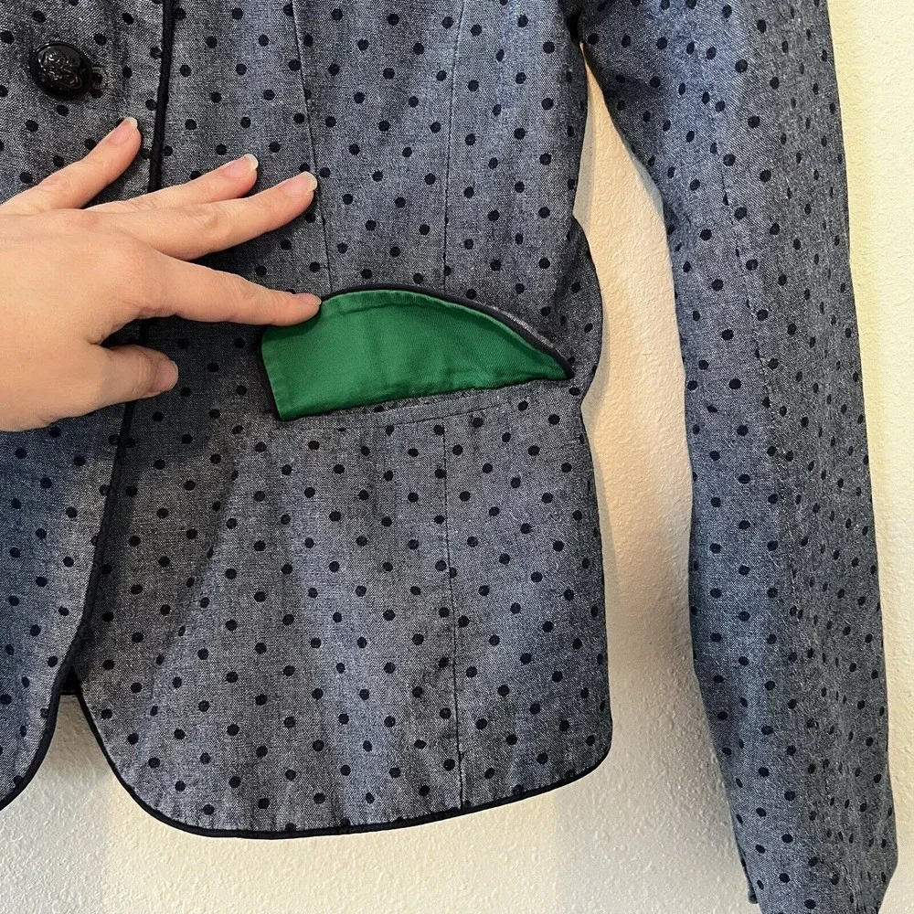 GAP Academy Blazer Jacket Size 0 Blue Polka Dot Chambray Casual Preppy Boho - Picture 8 of 14